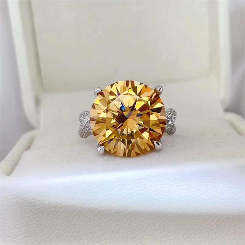 

Vintage 10Ct Yellow Moissanite Diamond Ring Real 925 Sterling Silver Party Wedding Band Rings for Women Engagement Jewelry