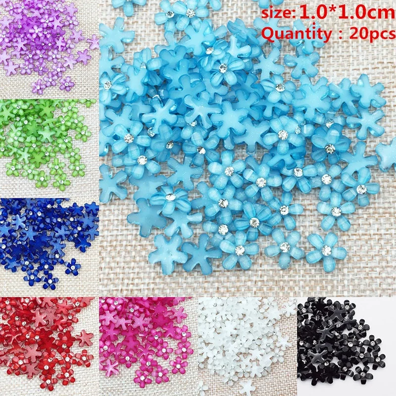 Appliques de strass en résine de haute qualité, fleur de 10mm, pour téléphone, accessoires artisanaux de bricolage de mariage, 20 pièces