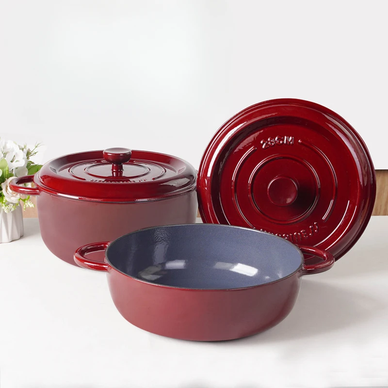 

Quality Cast Iron Mama Pot, Home Frying Stew Pot, Large Capacity Non-stick Casserole, Deepen 28cm Enamel Soup Pot