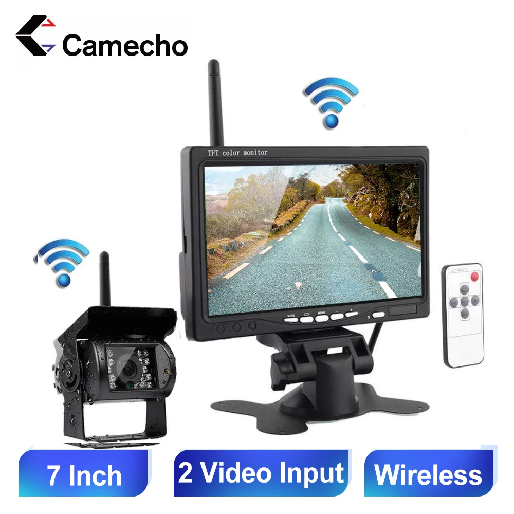 Camecho-Moniteur de voiture sans fil avec caméra de recul, écran LCD TFT 7 \