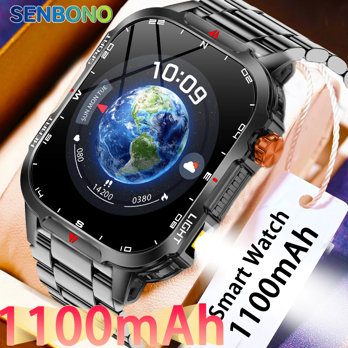 

SENBONO Men's Smart Watch Bluetooth Call 1100mAh Battery 100days Standby Time IP68 Waterproof Fitness Tracker Sport Smartwatch