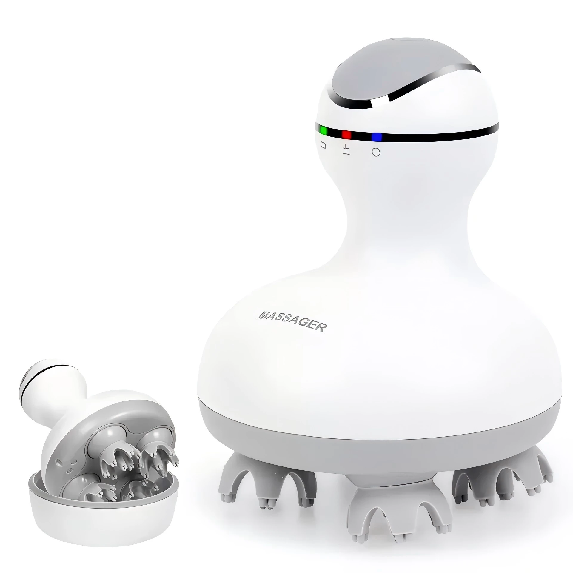 

Беспроводной массажер для кожи головы с 4-мя сменными головками, глубоко очищающий инструмент для расслабления стресса для роста волос, расслабления мышц тела