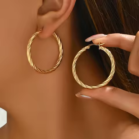 Classic Trendy Twisted Round Hoop Earrings For Women Stainless Steel 3mm Thick Ear Buckle Earrings Vintage Jewelry Accessories