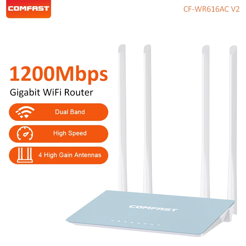 COMFAST 1200Mbps Home Wifi Router 2.4G/5.8GHz Wireless Router Amplifier WPS 4 High Gain Antenna Repeater Expander CF-WR616ACV2