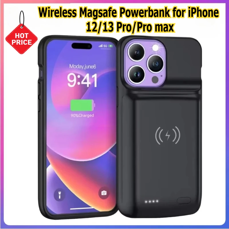 7.0/8.5Ah Battery Charger Case for IPhone 12 13 Pro Max Wireless Magsafe PowerBank Charging Case for IPhone 12 13 Portatil Cover