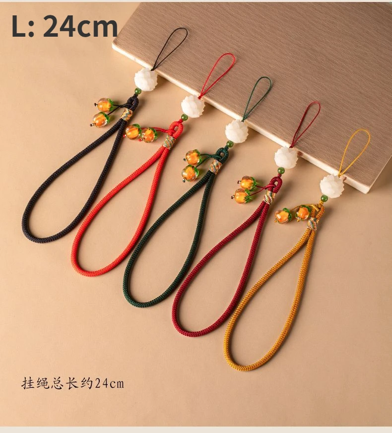 Chinesischen Stil Viel Glück Persimmon Telefon Charme Glas Perle Handgelenk Strap Robuste Anti-verloren Handy Lanyard Schlüsselbund – Detail 1
