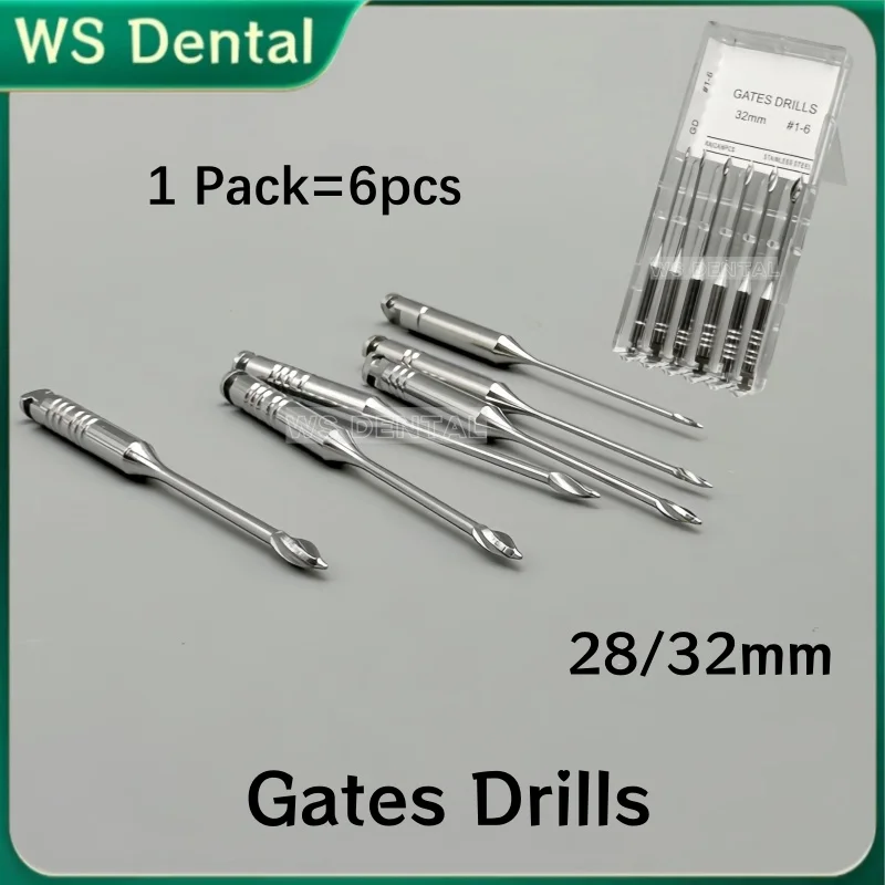 6pcs Dental Peeso Reamer Gates Drills 28mm 32mm Endodontic Reamers Drill Burs Stainless Steel Endo Files Engine Use