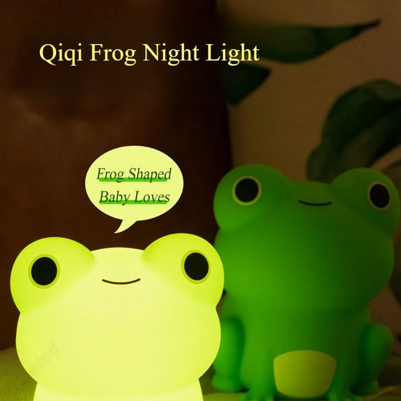 Creative LED Frog Soft Silicone Sleep Night Light USB Rechargeable Dimmable Timer Children's Bedroom Bedhead Atmosphere Lighting