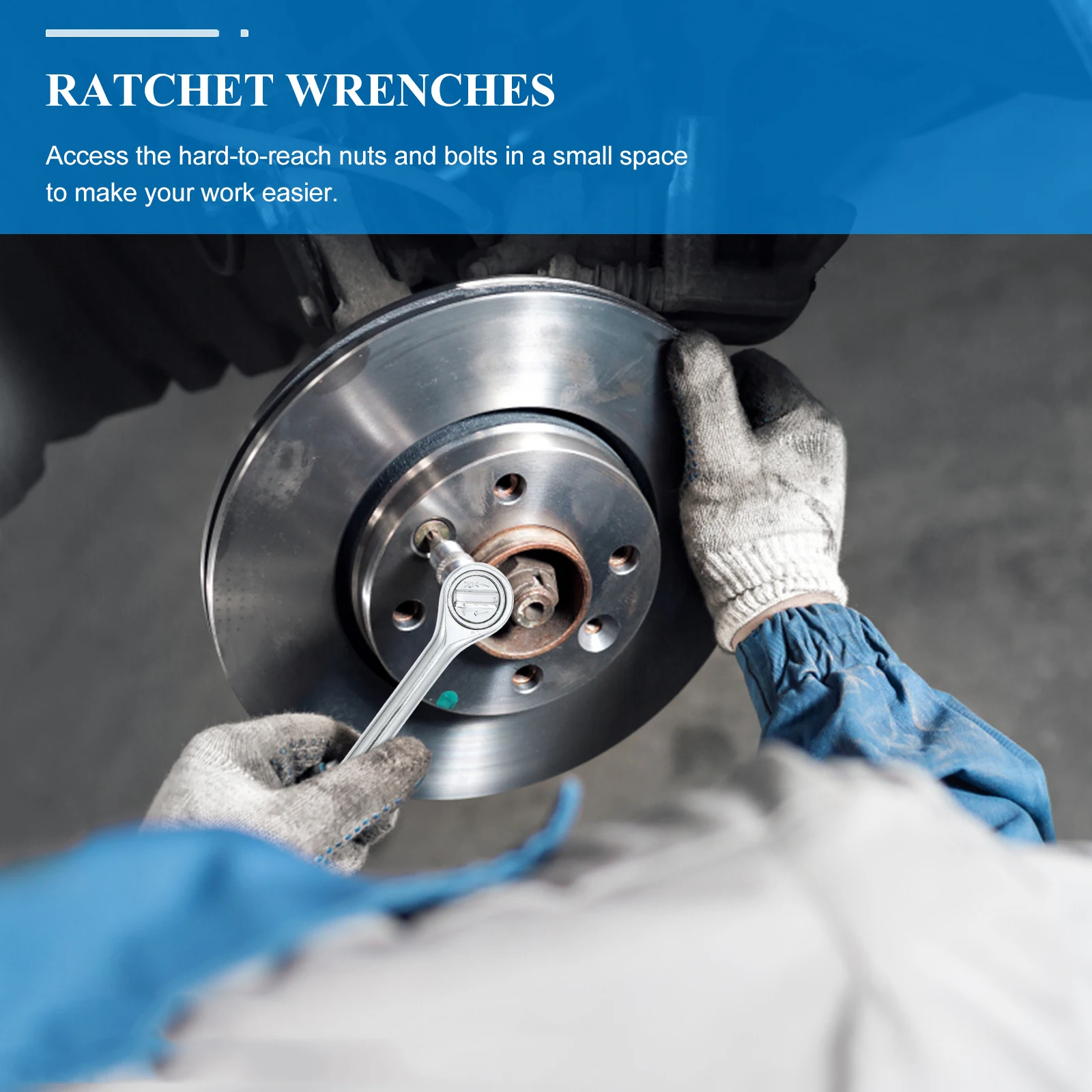 

2Pcs Ratchet Wrenches Durable Steel Universal Repairing Spanners Anti-Rust Car Maintenance Tool Ratchet Wrenches