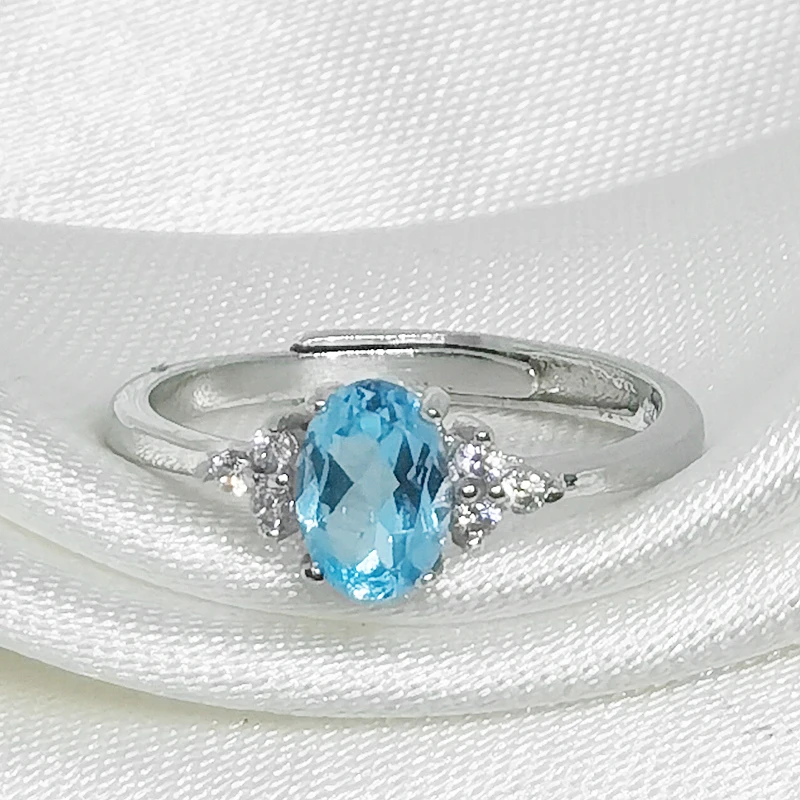 

MeiBaPJ 925 Sterling Silver Inlaid With Natural London Blue Topaz Stone Open Ring for Women