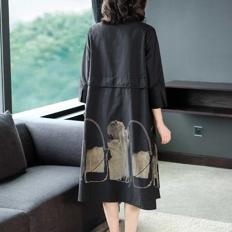 2023 Summer New Drawstring Temperament Casual Simple 3/4 Sleeve Versatile Mid Length Fashion Trendy Women's Clothing Dresses