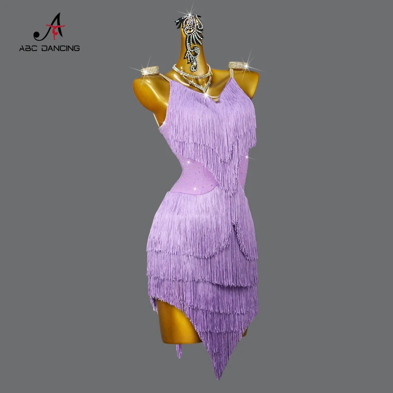 2024 New Latin Dance Fringe Dress Women Midi Competition Costume Sexy Girl Party Skirt Clothes Wear Cha-Cha Line suit Customized