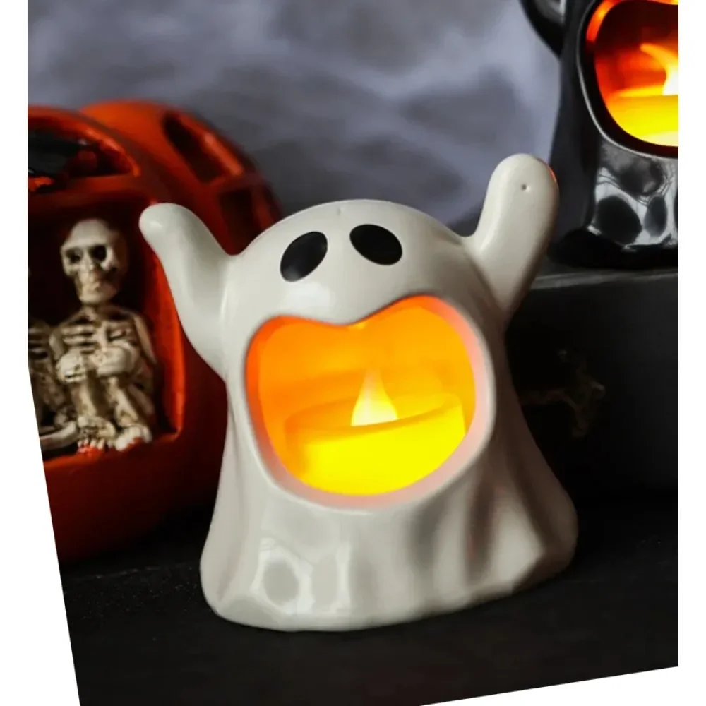 أضواء الشموع الإلكترونية LED أضواء شبح Kawaii للهالوين جو مخيف الحلي طفل هدية حفلة سطح المكتب الديكور الدعائم