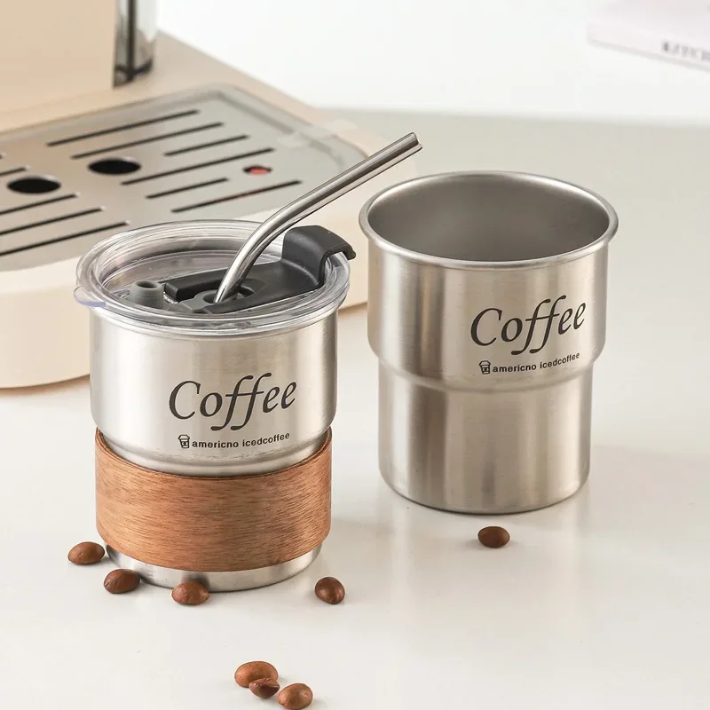

Stainless Steel Coffee Mug Portable Outdoor Camping Beer Mug High Appearance Horizontal Anti-burn Reusable Straw Water Bottle