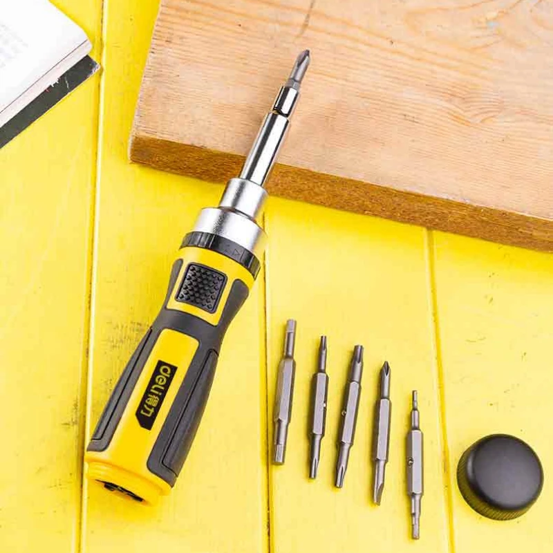 6 in 1 Phillips/Slotted Ratchet Screwdriver Kit Magnetic Bits Mini Screw Driver CR-V Dual Purpose Screw-driving Tools