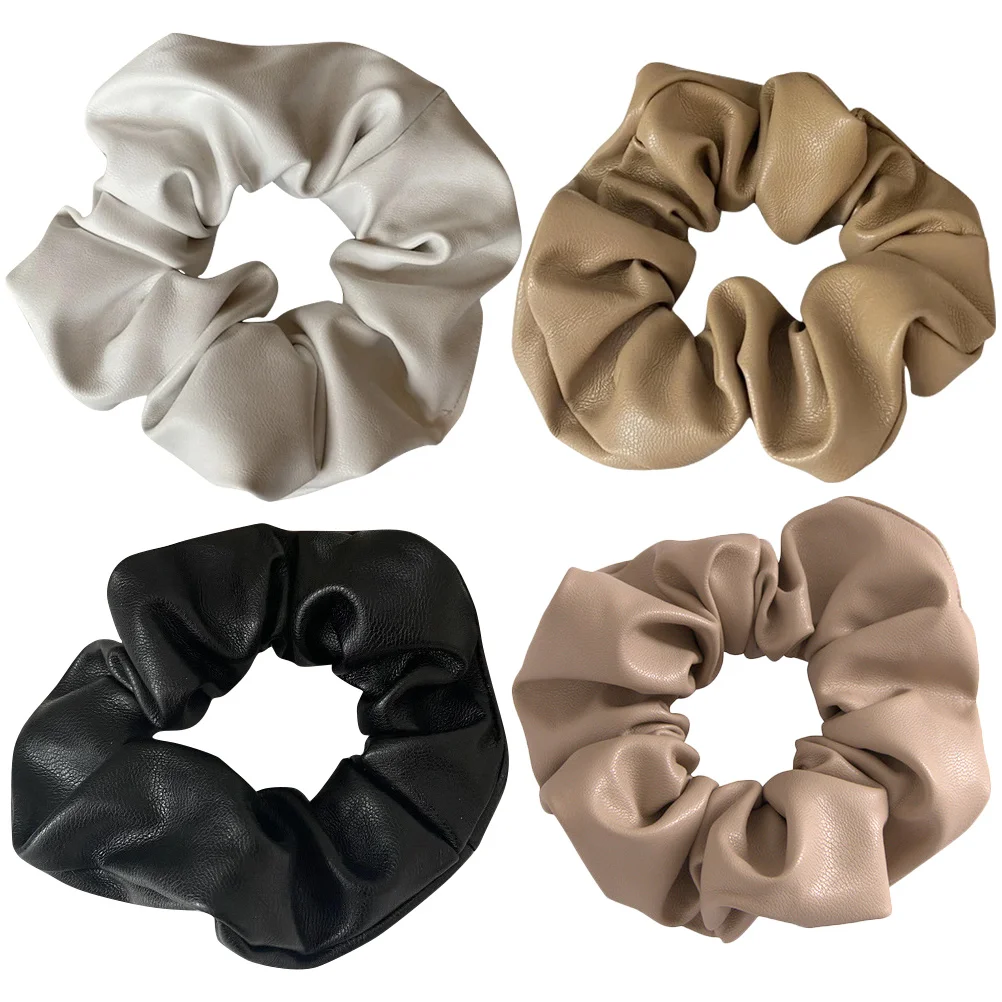 

4 Pcs PU Hair Ties Ponytail Holders Bands Fabric Accessories Decorations Women Girls Hair Scrunchies Elastic Rings