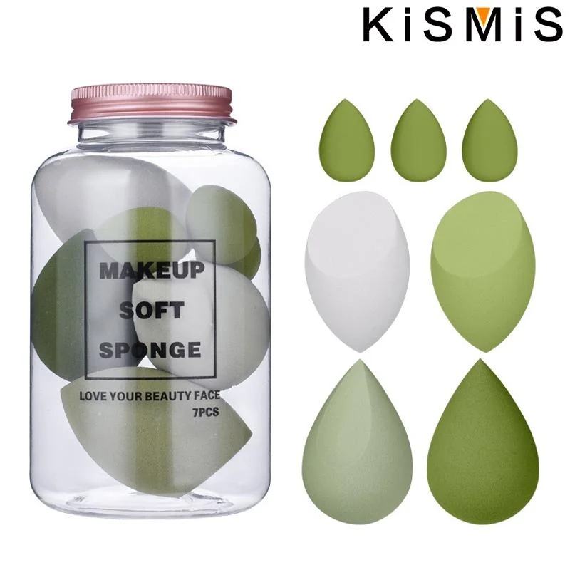 KISMIS 7Pcs/Set Beauty Egg Set Drift Bottle Makeup Puff Dry Wet Use for Foundation Liquid Cream MakeUp Sponges Tools