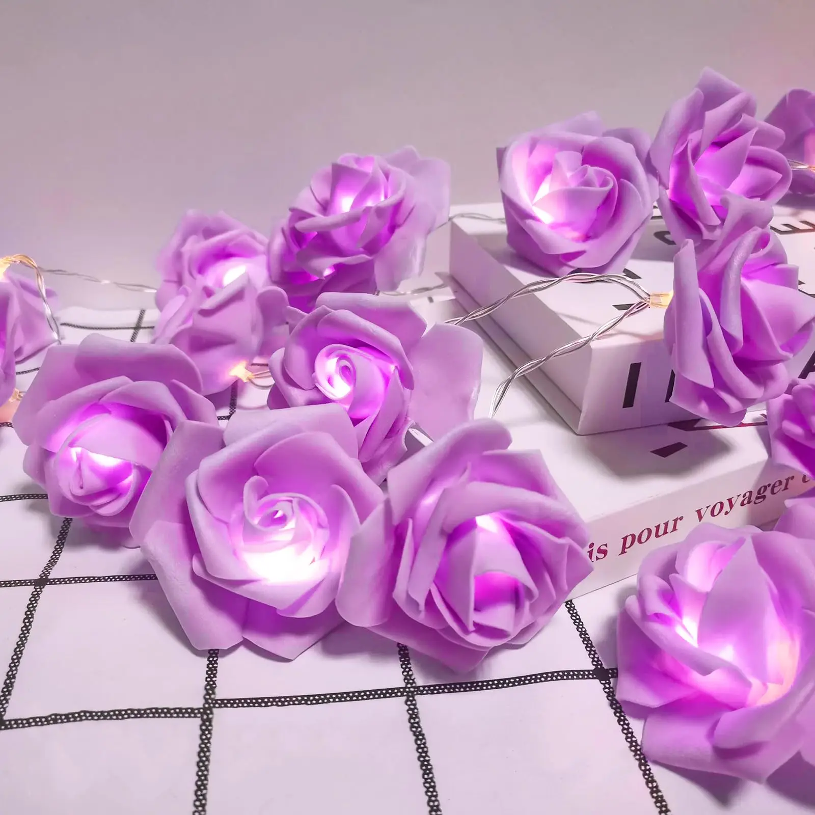 Rose Flower String Lights Battery Powered Hanging Garland Fairy Light for Room Party Wedding Christmas Proposal Gift 6m 40Leds