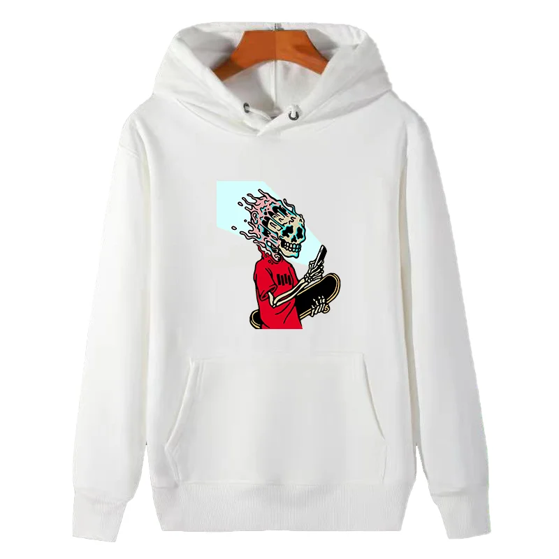 Skater Skull Skateboard Punk Rebel thick sweater hoodie essentials fleece hoodie Harajuku graphic Hooded sweatshirts