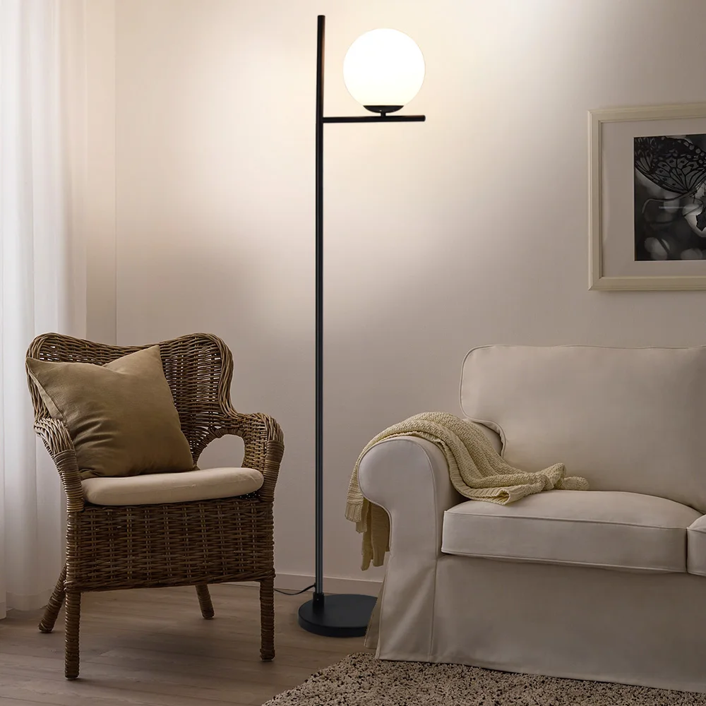 

Depuley Modern Frosted Glass Globe LED Floor Lamp Pole Standing Lamp for Bedroom Living Room Energy Saving Luminaire Black 9W