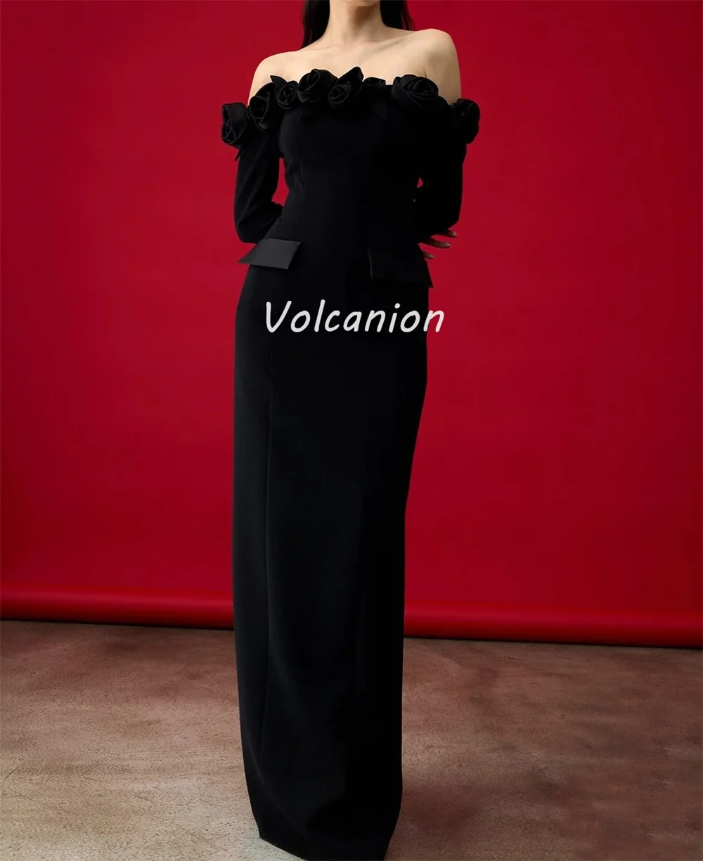 Customized Modern Style Exquisite Jersey Ruched Handmade Flower Straight Off-the-shoulder Long Dresses Bespoke Occasion Dresses