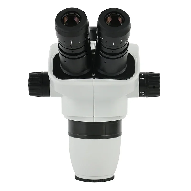 6.7X-45X Zoom Industrial Lab Trinocular Binocular Stereo Microscope Head + WF10X/22mm Eyepiece + 0.5x 0.7x 2.0x Objective Lens