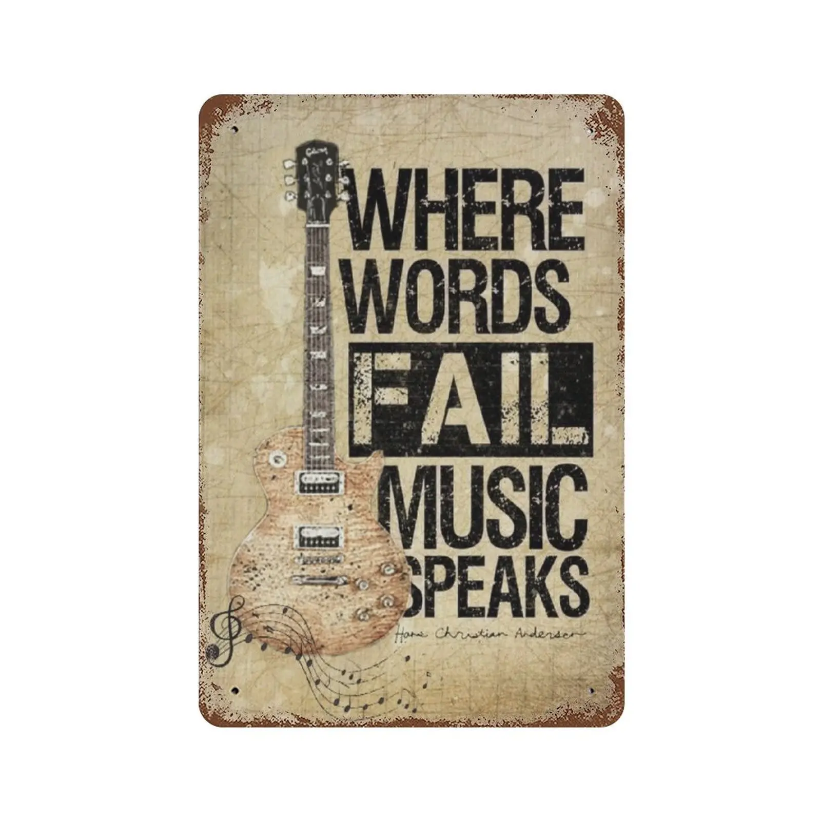 LEIZENTIN Vintage Tin Sign Guitar Where Words Fail Music Speaks Home Bar Poster Wall Decor Retro Metal Sign 8x12inch sign
