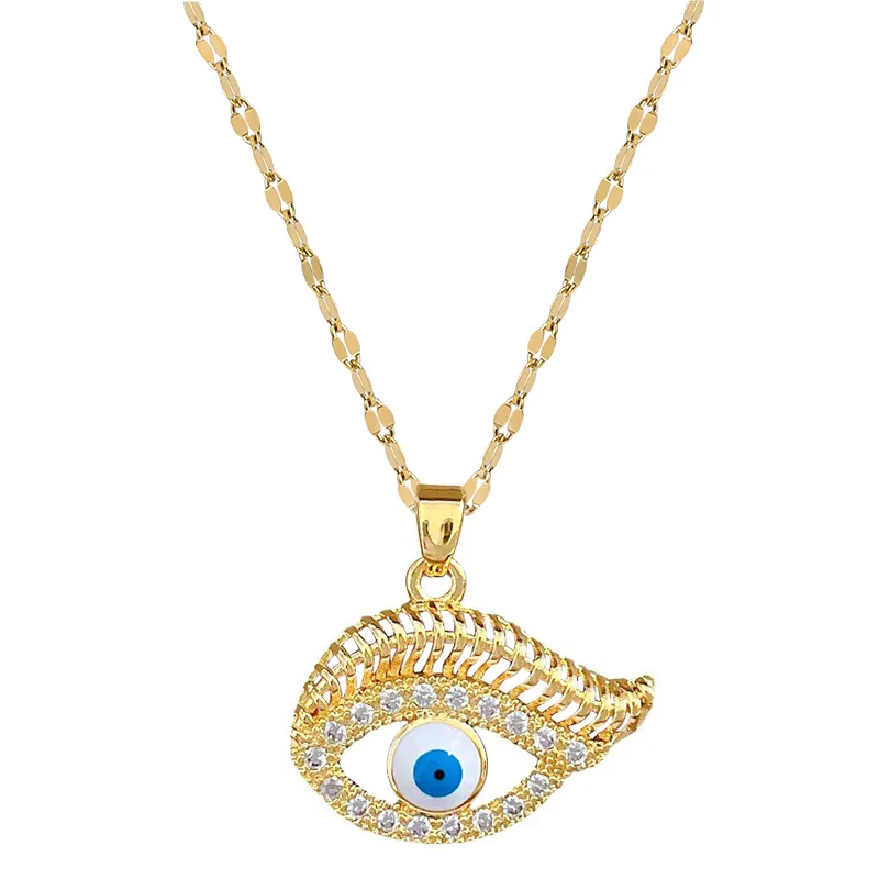 Zirkoon Blauw Boze Oog Kettingen Voor Vrouwen Verguld Roestvrij Staal Wimpers Ogen Ketting Kerstfeest Sieraden Cadeau