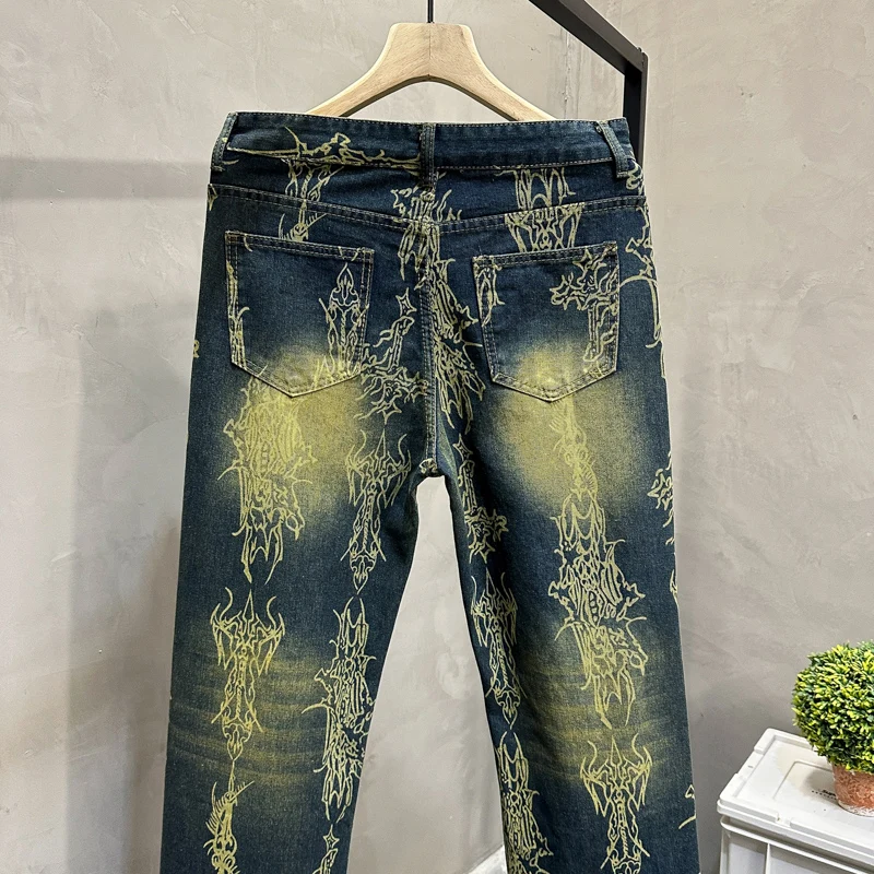 2000年代原宿パンツファッション、ダメージ加工ウォッシュドルーズジーンズ、レトロヒップホップ人気ゴスハイウエストワイドレッグデニムパンツ