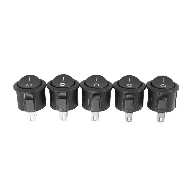 5 Pcs SPST Black Button On/Off Round Rocker Switch AC 6A/125V 3A/250V