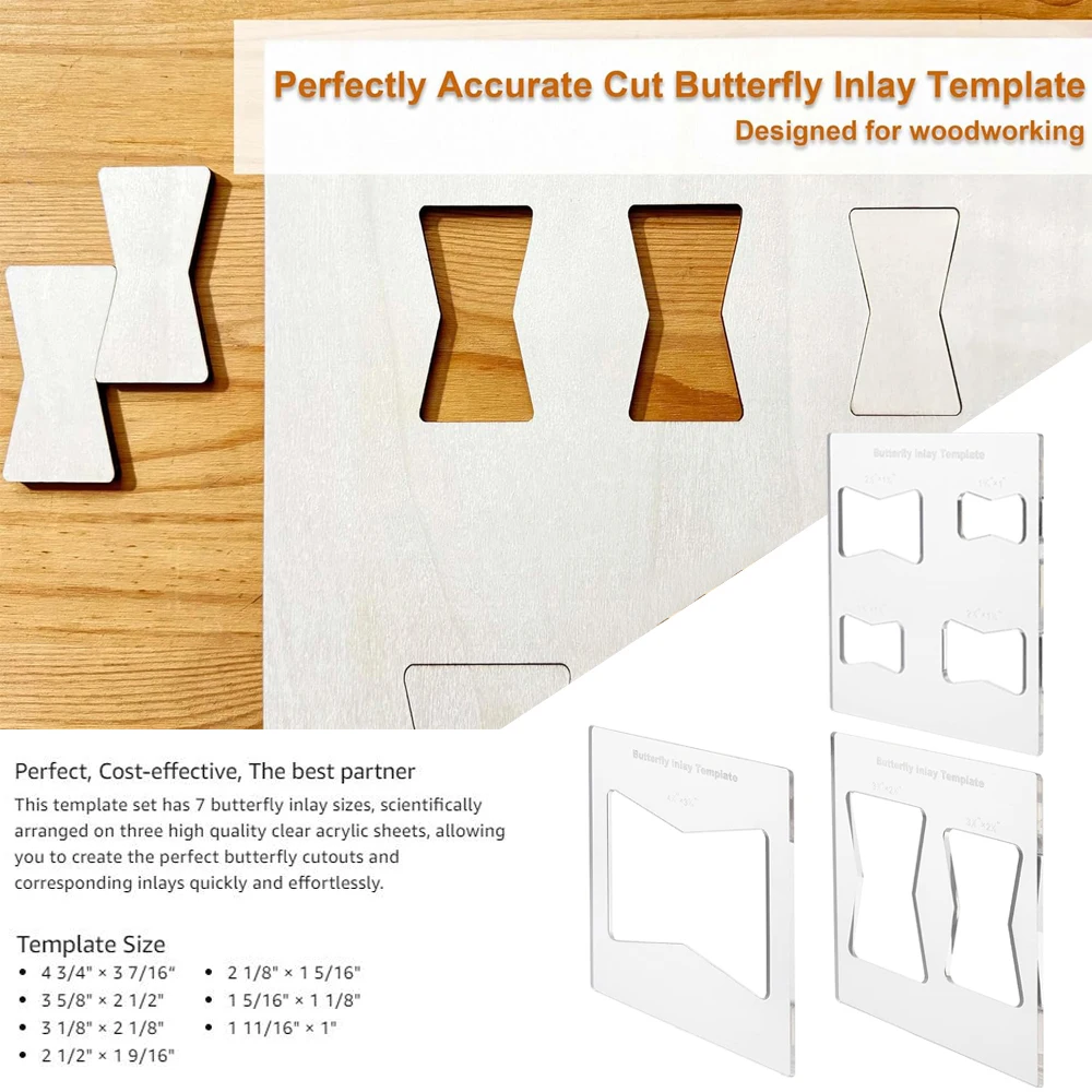 Butterfly Inlay Template Professional Decorative And Router Templates Transparent Wooden Joint Marking Ruler Set For Woodworking