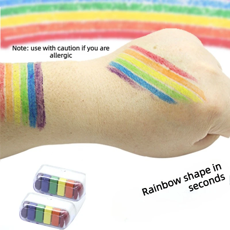 Random Color 1pcs 6-color Rainbow Facial Paint, Perfect for Halloween Rainbow Stripe Facial Graffiti Crayons