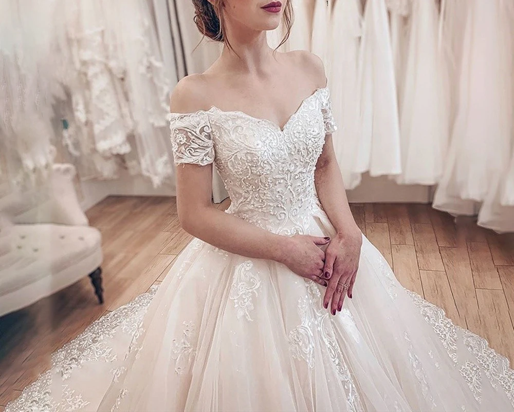 Vinca Sunny 맞춤형 볼 가운 웨딩 드레스 레이스 아플리케 Sweetheart neck Short Sleeve Plus Size Bridal vestidos de novia