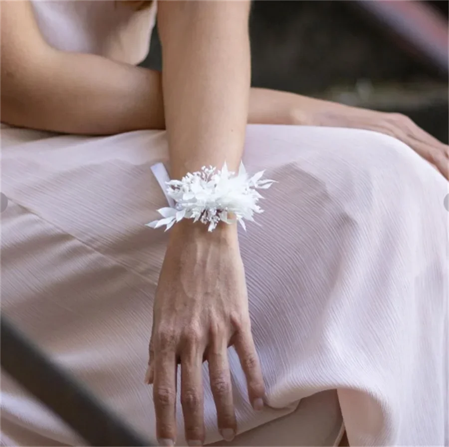 Wedding Bracelet Boho Wrist Corsage Bridesmaid Dried Flower Wrist Corsage Bridesmaid Sisters Hand Flowers Bride Girl Hand Flower