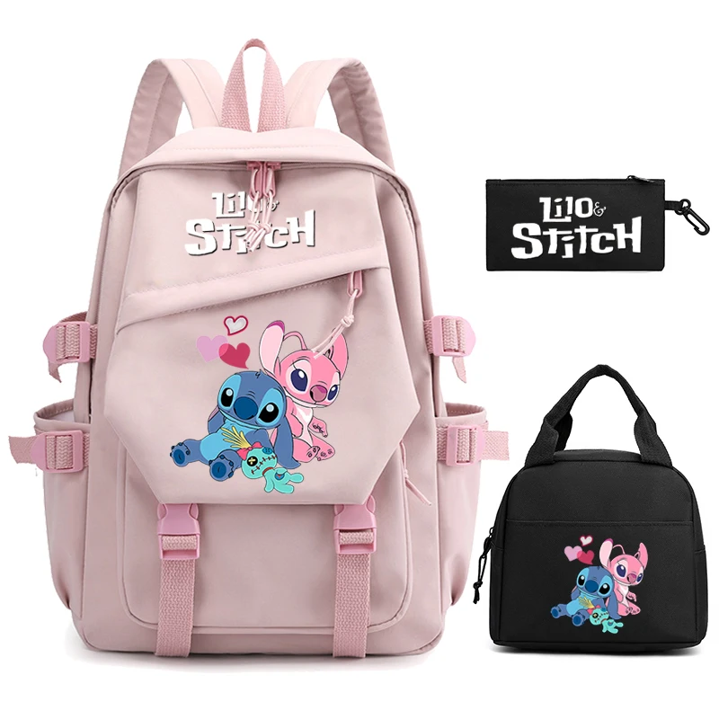 

3Pcs/set Disney Lilo Stitch Backpack Student Teenager Lunch Bags Travel Backpack Girl School Women Rucksack Mochila Escolar