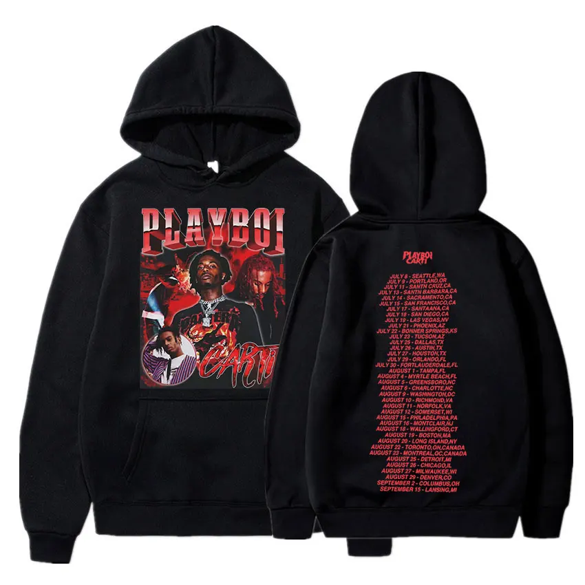 

Rapper Playboi Carti hoodie pria Vintage Hip Hop lengan panjang kasual Pullover pola Album musik Pullover pria pakaian jalan