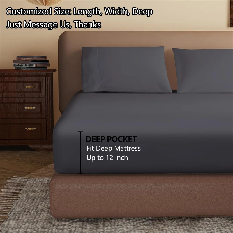 Ultra Soft Egyptian Cotton Fitted Bed Sheet with Elastic Bands Luxury 800TC Non Slip Mattress Cover 100/140/160/180/200x200cm