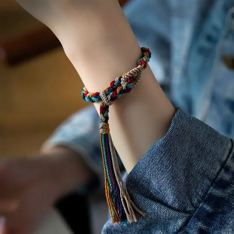 

Tibetan Hand Rope Colorful Rope Handmade Woven Bracelet Charms Ethnic Style Adjustable Summer Valentine's Day for Men and Women