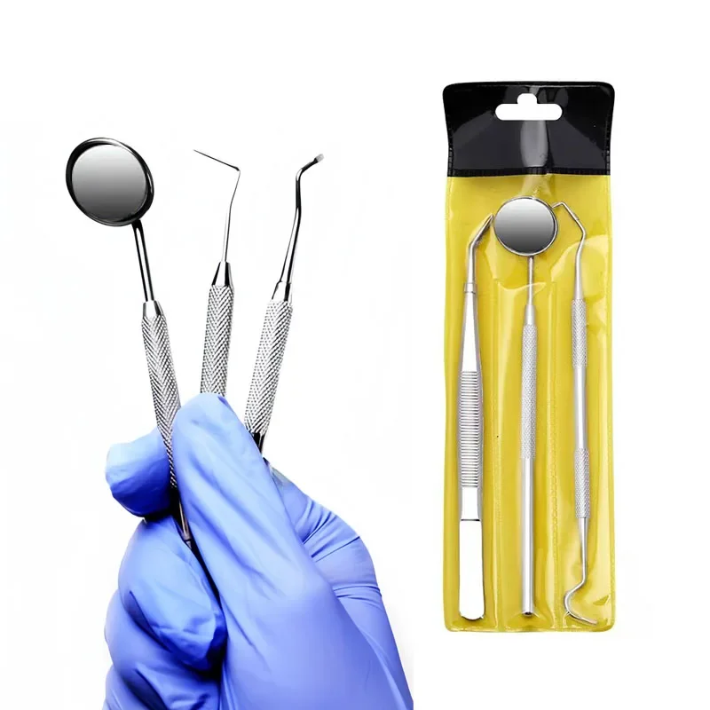 Dental Tool Set Dental Mirrors Oral Scope Tweezers 3pcs Stainless Steel Teeth Cleaning Tool Oral Dental Cleaning Kit Dentist