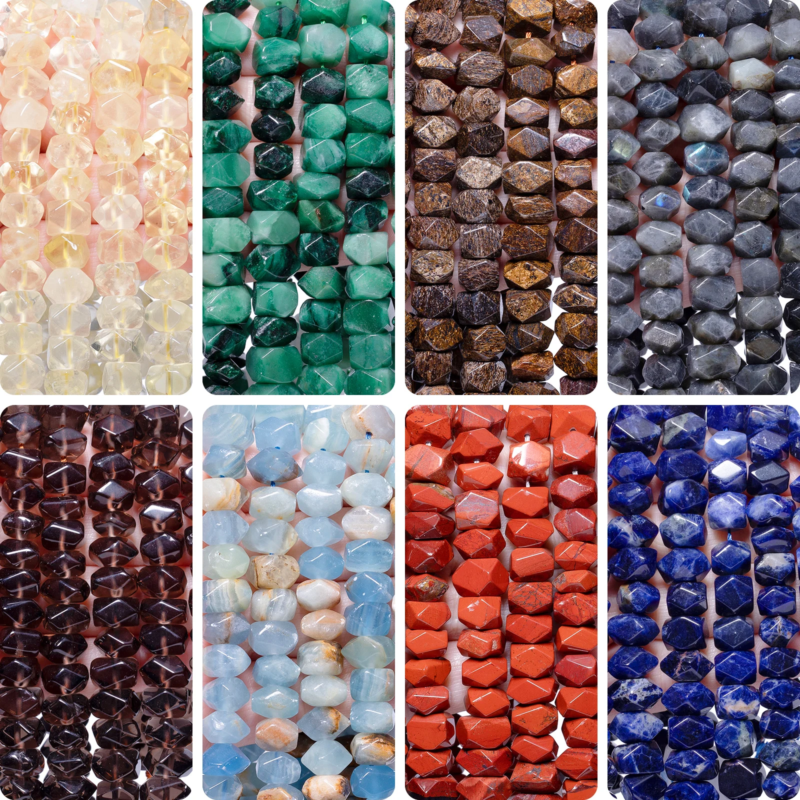 6x11mm AAA Unregelmäßige Natursteinperlen aus Mondstein, Quarz, Glimmer und Calcit für Schmuckherstellung, DIY Energie-Armbänder, 7,5''