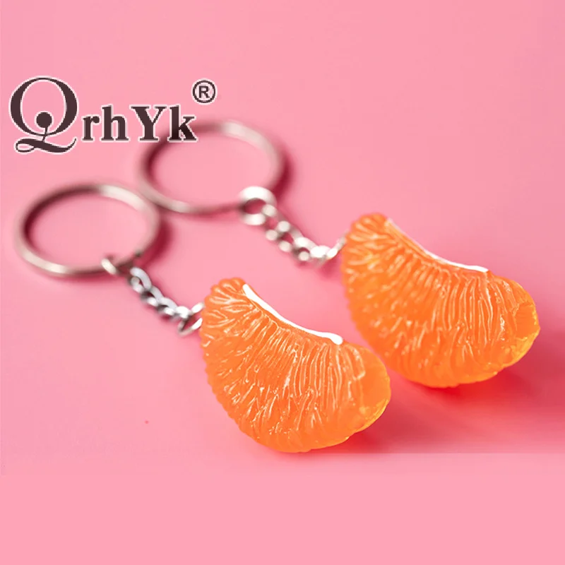 Cartoon Simulation Orange Keychain Simple Fruits Keyring Key Charm Earphone Hanging Decoration Bag Pendant Gifts