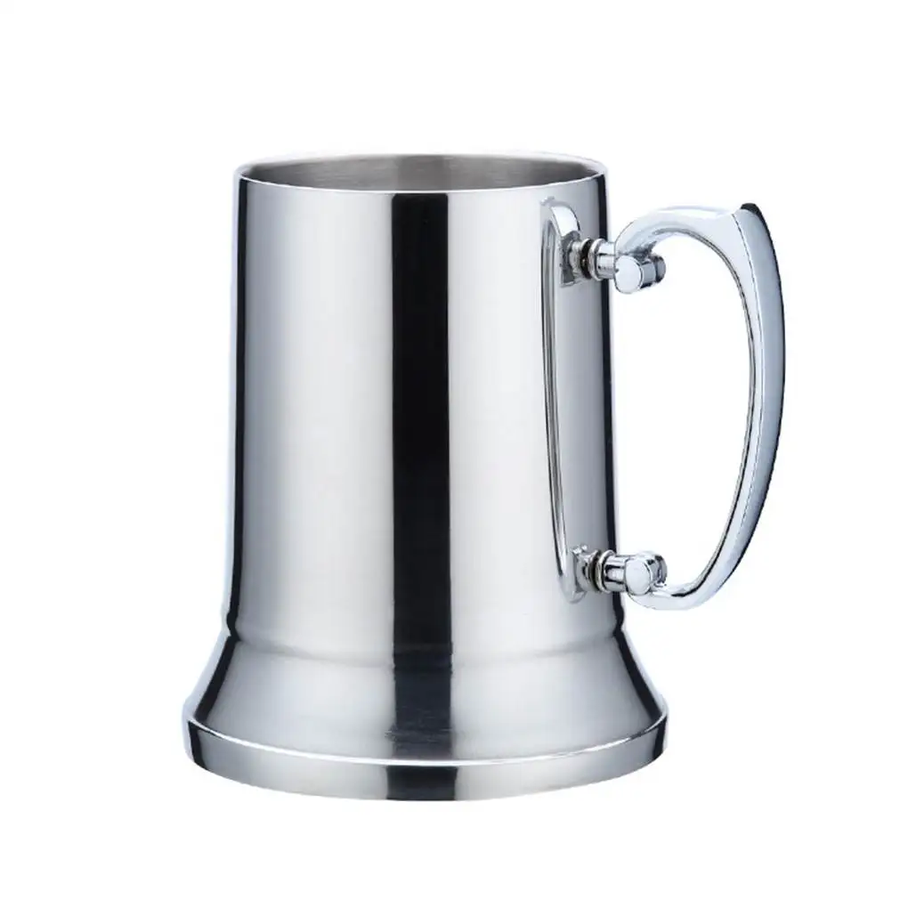 Double Walled Stainless Steel Beer Mug with Handle Tankard Beer Stein Large Cocktail Mlik Cup