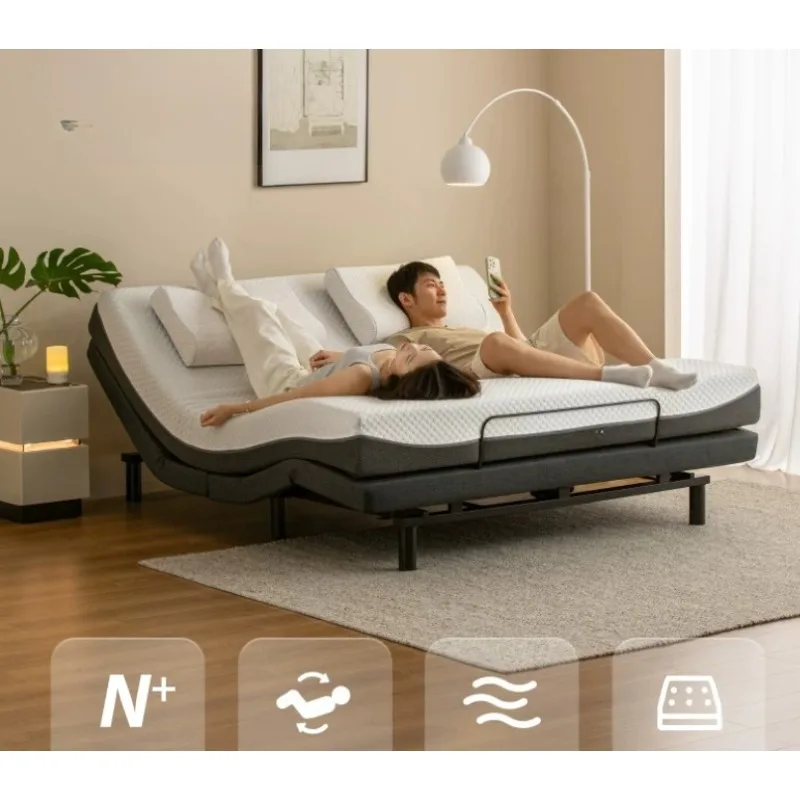 Modern simple smart bed, multi-functional zero-gravity suspension electric bed, master bedroom can lift double solid wood bed