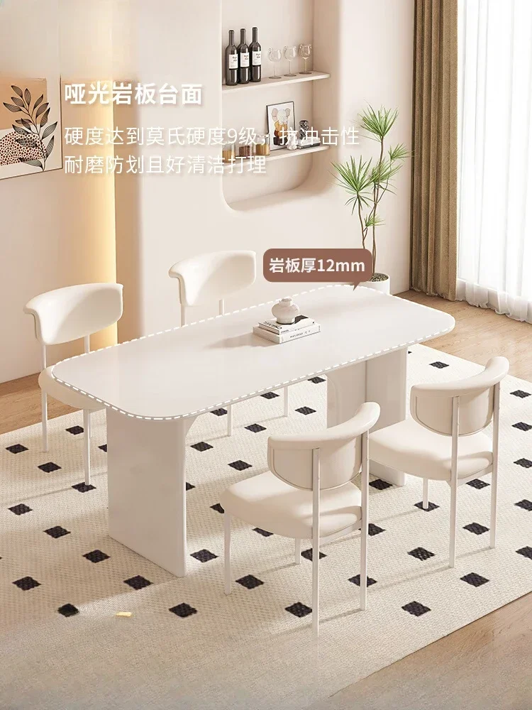 Solid Wood Stone Plate Dining Table Simple Living Room Creative Rectangle Cream Style Dining Tables and Chairs Set