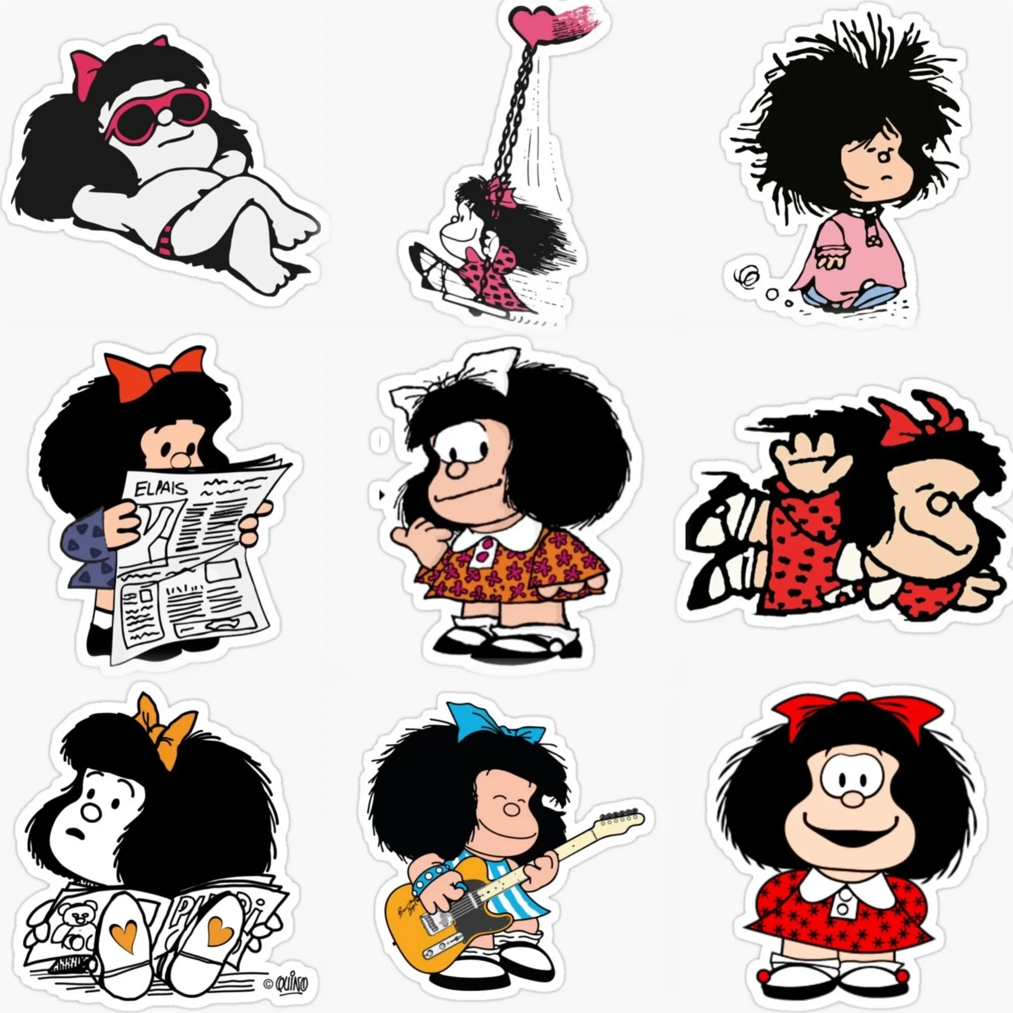 

Mafalda Cartoon Cute Creative PVC Waterproof Sticker for Decorate Car Van Bicycle Helmet Window Fridge Room Decal Accessories