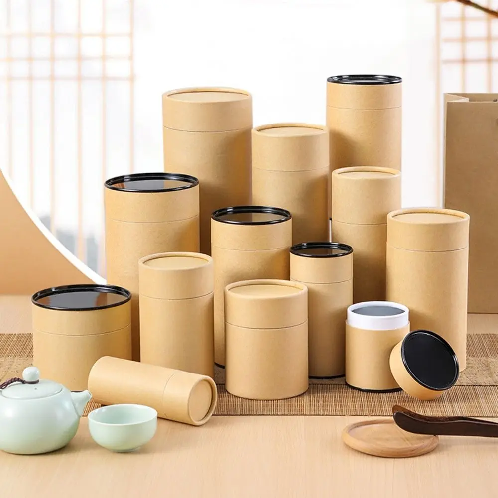 Accessories Multiple Sizes Packaging Boxes Crafts Cardboard Round Tube Kraft Paper Cylindrical Tea Can for Friendship