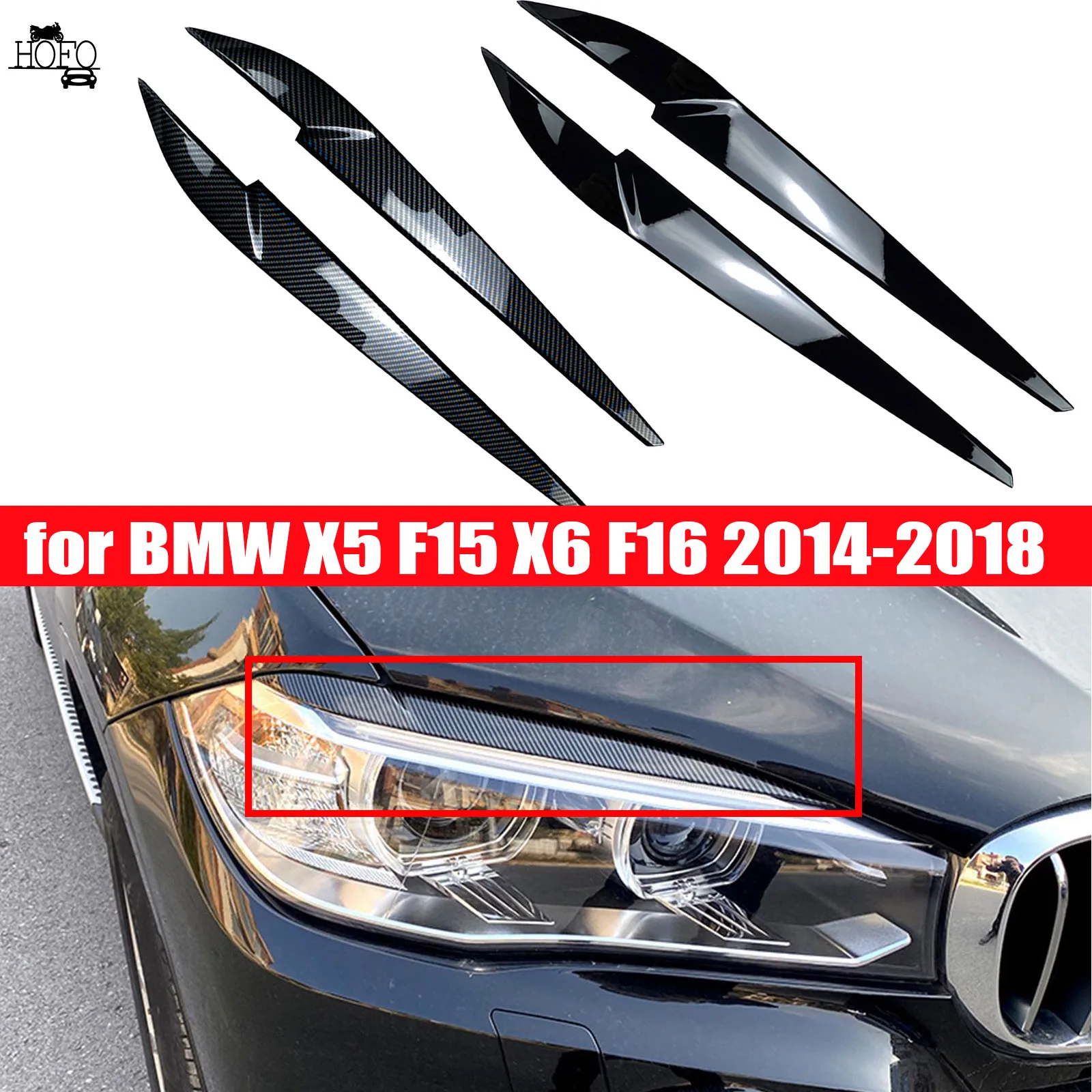 

2x Headlight Eyelid Eyebrow Trim For BMW X5 X6 F15 F16 2014-2018 15 Gloss Black