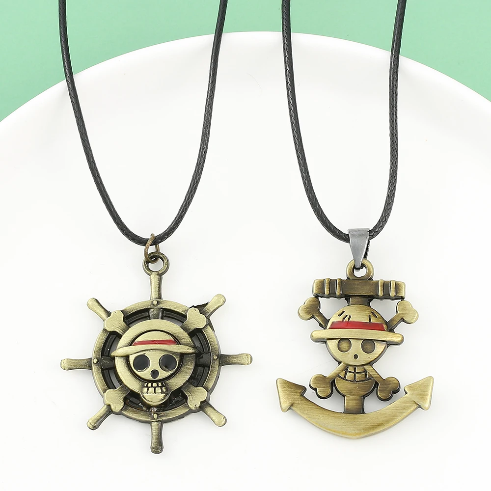 Bandai Anime ONE PIECE Necklace Monkey D. Luffy Necklaces Gang of Straw Rudder Anchor Pendant Neck Chains Periphery Accessories