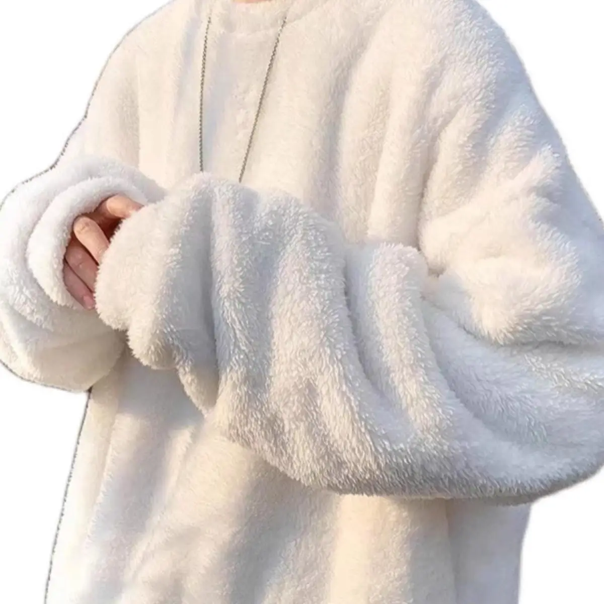 Men's Autumn Winter Thiened Fce Lined Flannel Sweatirt Loose Fit Warm Casual Long Sve T-irt for Outdoor Wear