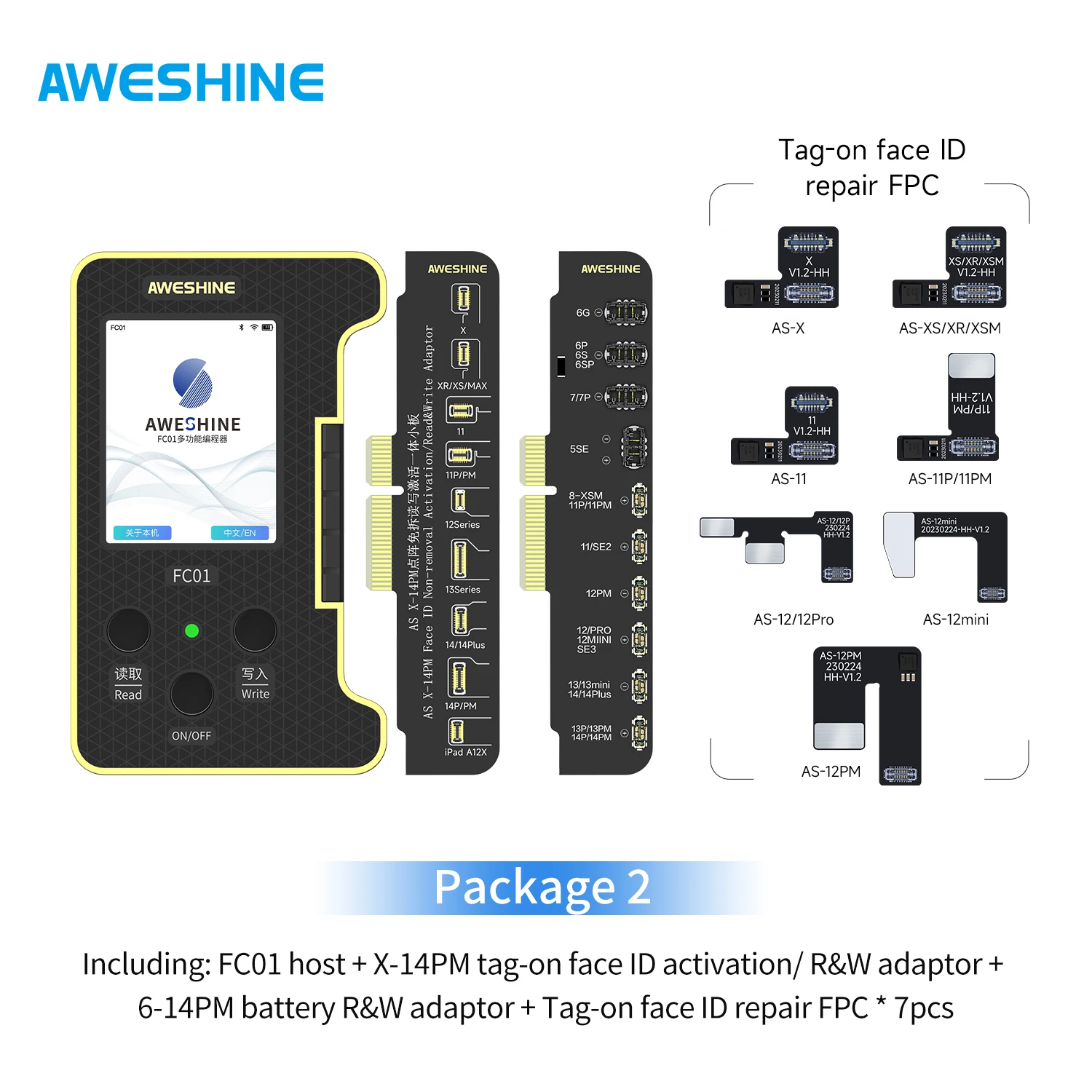 AWESHINE FC01 Dot Matrix Battery Programmer For iPhone X-14Pro MAX Face ID Non-removal Repair FPC Multifunction Read Write Tool